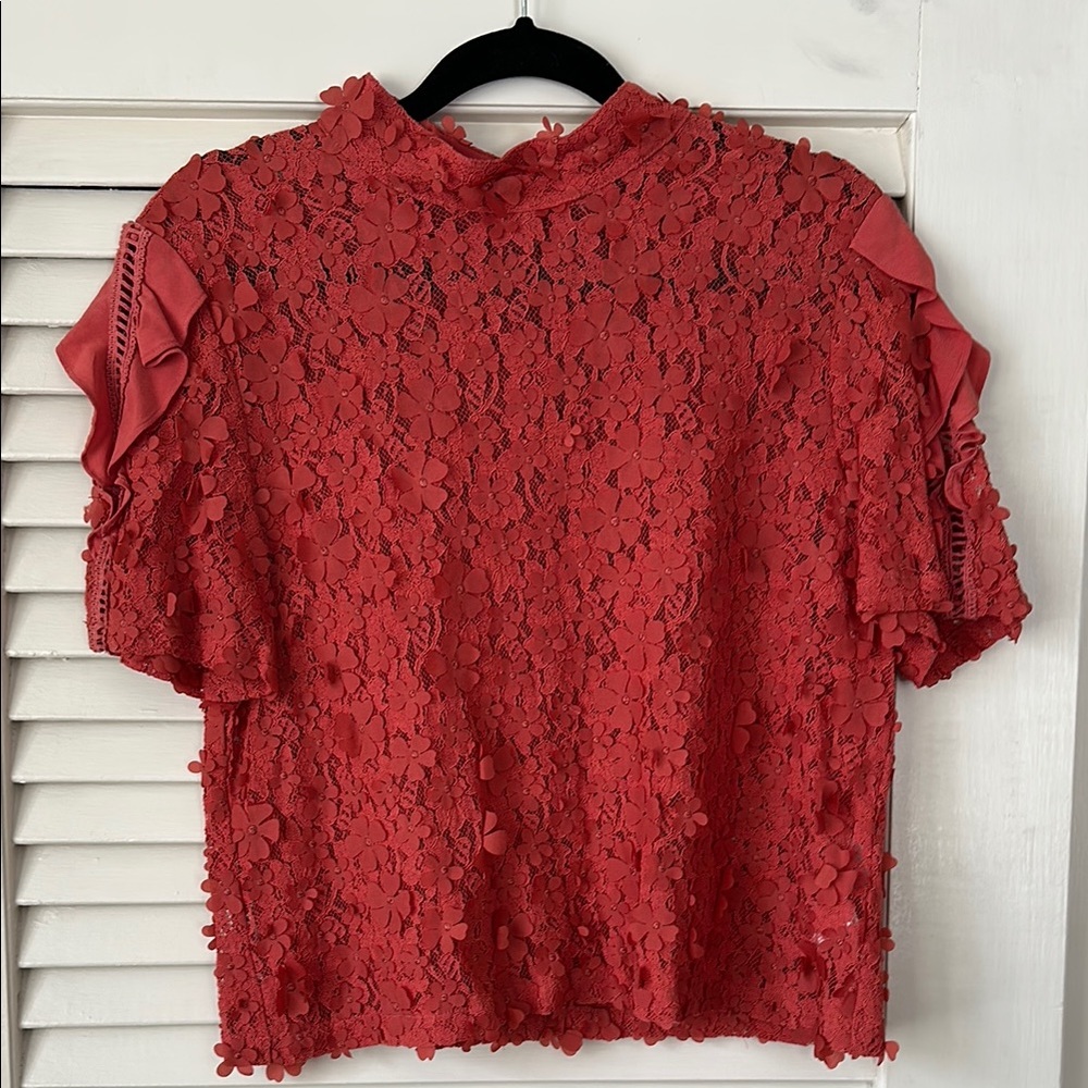 NWT! Red Ruffled Puff Sleeve Blouse